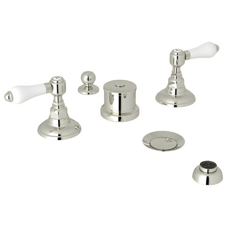 Rohl Italian Bath Five Hole Bidet In Polished Nickel With Porcelain Levers A1460LPPN